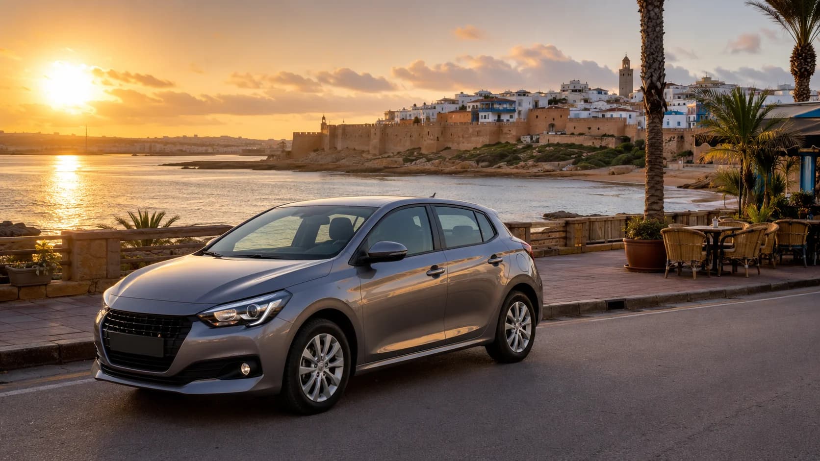 Frente Marítimo de Rabat en Coche: Corniche, Playa y Desembocadura del Río